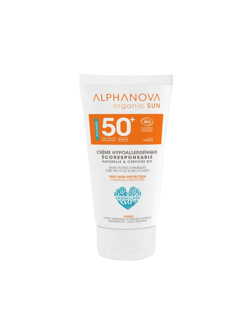 CREME SOLAIRE BIO HYPOALLERGENIQUE VISAGE SPF 50+